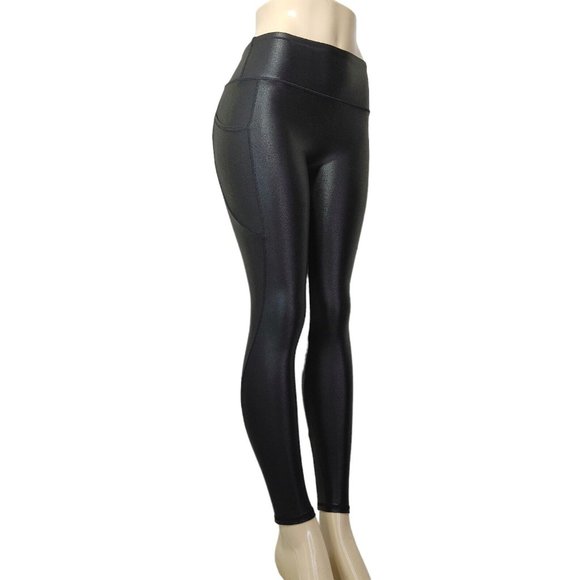 Retro Gong Womens Faux Leather Ankle Leggings Stretch High Waisted Size S - Picture 2 of 13